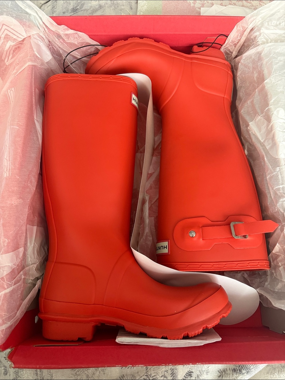 Hunter Bright Red Tall Waterproof Rain Boots